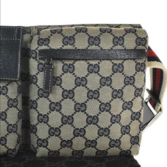 Authentic Gucci navy & grey monogram canvas waist bag fanny pack bum bag - Picture 11 of 14